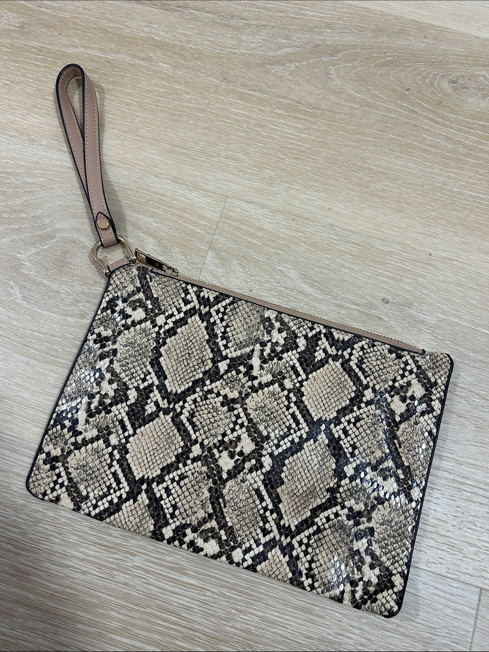 a new day Snake-Print Wristlet Clutch in Beige and Black